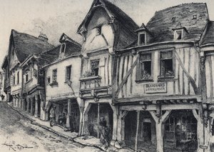 イル・エ・ヴィレーヌ県フジェールのポトリー通り - 昔のフランス、ブルターニュ地方 - アルベール・ロビダ（1848-1926）によるテキスト、ドローイング、リトグラフ。 作： Albert Robida