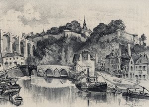 アルベール・ロビダ(1848-1926)による「ディナンの街-古いフランス-ブルターニュ」のテキスト、ドローイング、リトグラフ 19世紀末 未発表 作： Albert Robida
