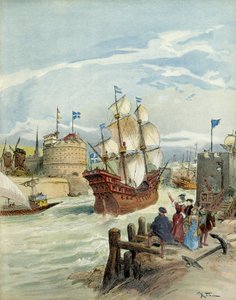 フランソワ1世の決定によりルアーブルにあるフランス艦隊 作： Albert Robida