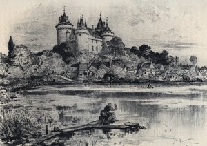 アルベール・ロビダ（1848-1926）によるイル・エ・ヴィレーヌ地方のコンブール城、旧フランス、ブルターニュ地方、テキスト、図面、リトグラフ、日付なし、19世紀末 作： Albert Robida