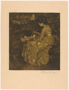 ベビーベッドのお粥で子供に食事を与える女性 作： Albert Roelofs (signed by artist)