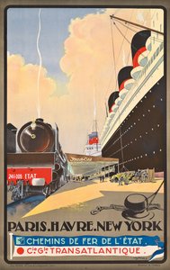 海運会社Compagnie Generale Transatlantiqueの旅行広告ポスター、1930年頃（カラーリトグラフ） 作： Albert Sébille