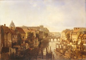 ミューレンダムからの長い橋の眺め、1850 年 作： Albert Schwendy