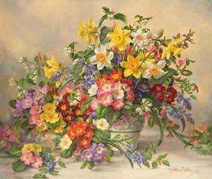 AB/296 春の花とプール・ポタリー 作： Albert Williams