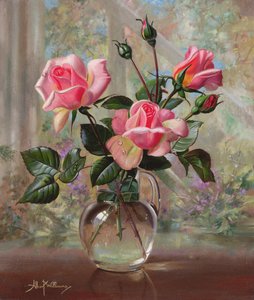 ガラスの花瓶にマダムバタフライローズ 作： Albert Williams