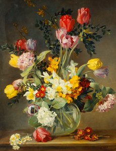 ガラスの花瓶のチューリップ