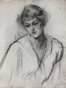 傾いた少女の半身像、1910年頃（紙に黒いチョーク） 作： Albert de Belleroche