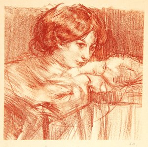 交差した手にもたれて若い女性、1902 作： Albert de Belleroche