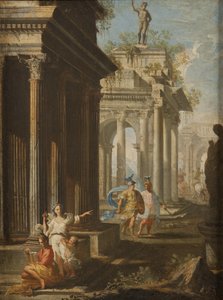コリント式寺院で読書する少女、1710年 作： Alberto Carlieri