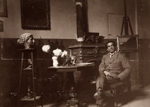 彫刻家Mario Pelagattiのアトリエにて（フィレンツェ、1920年11月20日）（モノクロ写真 作： Alberto Fierli