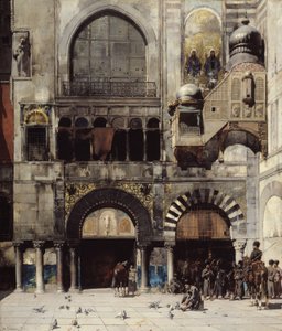 ビザンチン記念碑の扉で指揮官を待っているサーカシアン騎兵隊、東洋の記憶、1880年 作： Alberto Pasini