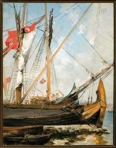 トルコのボスポラス海峡に浮かぶ帆船 アルベルト・パッシーニ（1826-1899）の絵画 19世紀 ゲネス近代美術館蔵 作： Alberto Pasini