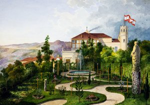 Exterior com jardim, a sudoeste da Villa Lazzarovic Trieste, residência de Maximiliano de Habsburgo (1832-1867) 作： Alberto Prosdocini or Prosdocimi