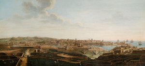 マルタのバレッタとその周辺の7つのビューのセットの1つ、1753年頃（キャンバスに油彩）