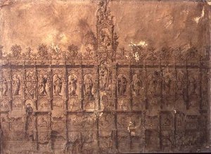 合唱団の屋台のデザイン (紙にペンとインク) 作： Alberto de or Joaquin de(1674 1724) Churriguera