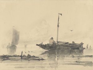 穏やかな水面のボートに乗った 2 人の男性 作： Albertus van Beest