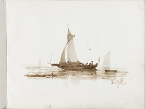 水上の数字を持つ帆船 作： Albertus van Beest