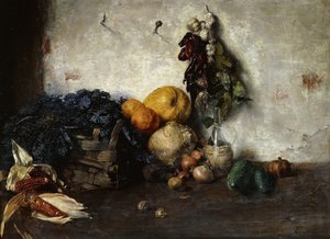 壁のそばの野菜の静物画、1890 作： Albin Egger Lienz