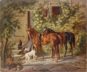 ポーチの馬たち」1843年 作： Albrecht Adam