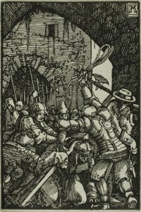 『人間の堕落と贖い』より、十字架の担い手 作： Albrecht Altdorfer