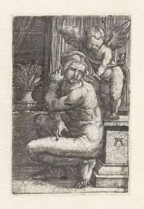 キューピッドとひざまずくヴィーナス 作： Albrecht Altdorfer
