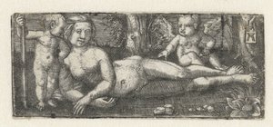 2 つの putti でリクライニング ヴィーナス 作： Albrecht Altdorfer