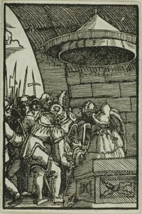 『人間の堕落と贖い』より、手を洗うピラト 作： Albrecht Altdorfer