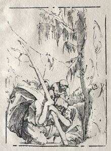 キリストを肩に乗せて水を渡る聖クリストファー 作： Albrecht Altdorfer