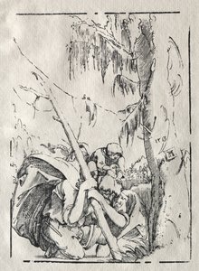 聖クリストファーがキリストと肩を並べて水を渡る、1513。 作： Albrecht Altdorfer