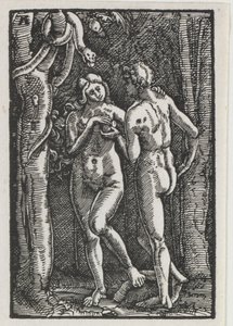 人間の堕落と贖罪：禁じられた果実を食べるアダムとイブ 作： Albrecht Altdorfer