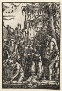 人の堕落と贖い：十字架に釘付けになったキリストc。 1515。 作： Albrecht Altdorfer