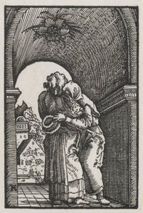 人間の堕落と贖い: 黄金の門でのヨアヒムとアンの抱擁 作： Albrecht Altdorfer