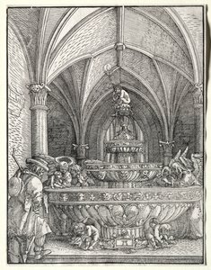 噴水でエジプトへの飛行中の聖家族c。 1520。 作： Albrecht Altdorfer