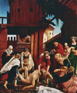 聖セバスチャンの祭壇画から、クロアカマキシマの聖人の遺体を発見 作： Albrecht Altdorfer