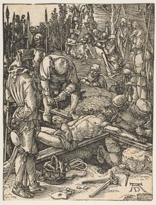 キリストは十字架に釘付けになりました。 1509。 作： Albrecht Dürer
