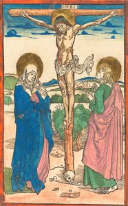処女と聖ヨハネの間の十字架上のキリスト、1493年。 作： Albrecht Dürer