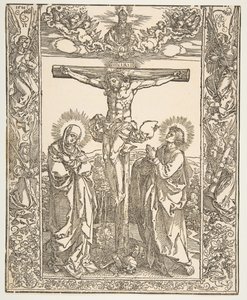 聖母マリアと聖ヨハネの間の十字架上のキリスト、1516年。 作： Albrecht Dürer
