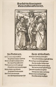処女と聖ヨハネの間の十字架上のキリスト 2 枚組の最初のシート、1510 年。 作： Albrecht Dürer