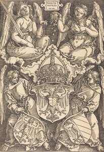 ドイツ帝国の国章とニュルンベルク市、1521 年。 作： Albrecht Dürer
