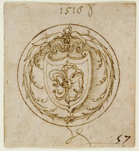 ラザロ・スペングラーの腕をあしらった装飾品またはシグネット・リングのデザイン 作： Albrecht Dürer
