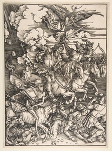 黙示録の4人の騎手、ca。 14971498。 作： Albrecht Dürer
