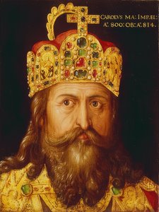 皇帝の冠を戴冠した皇帝シャルルマーニュの理想的な肖像画。ニュルンベルク、1517