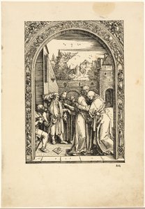 『聖母の生涯』より、黄金の門で出会うヨアヒムと聖アンナ 作： Albrecht Dürer