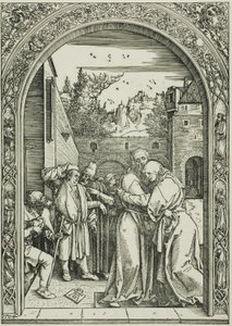 『聖母の生涯』より、黄金の門で出会うヨアヒムと聖アンナ 作： Albrecht Dürer