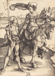 馬に乗った女性とランスクネ、c。 1497年。 作： Albrecht Dürer