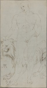 ライオンと男性のヌード [裏面] 作： Albrecht Dürer