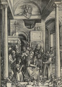 マリアンの生活：メアリーへの献身。 1502 作： Albrecht Dürer