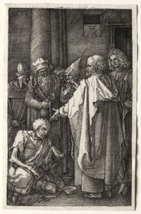 神殿の門で体の不自由な人を癒すペテロとヨハネ 作： Albrecht Dürer