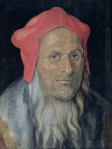 赤い帽子のひげを生やした男の肖像、1520 作： Albrecht Dürer