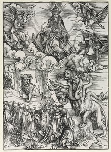 聖ヨハネの啓示：ラムズホーンの獣、1511年。 作： Albrecht Dürer